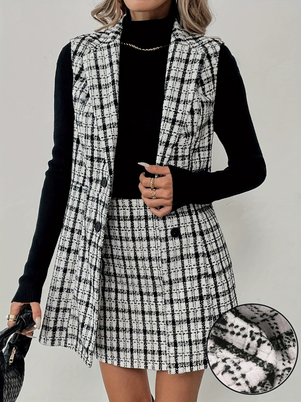 ZARA Retro Hepburn Style Women Spring Midi Plaid Vest A Line Skirt Two Piece Set